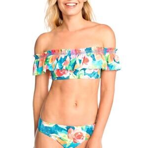VERA BRADLEY NWT Ruffle Blue Green Pink Floral Bikini 2 PC SET - Large 12/14